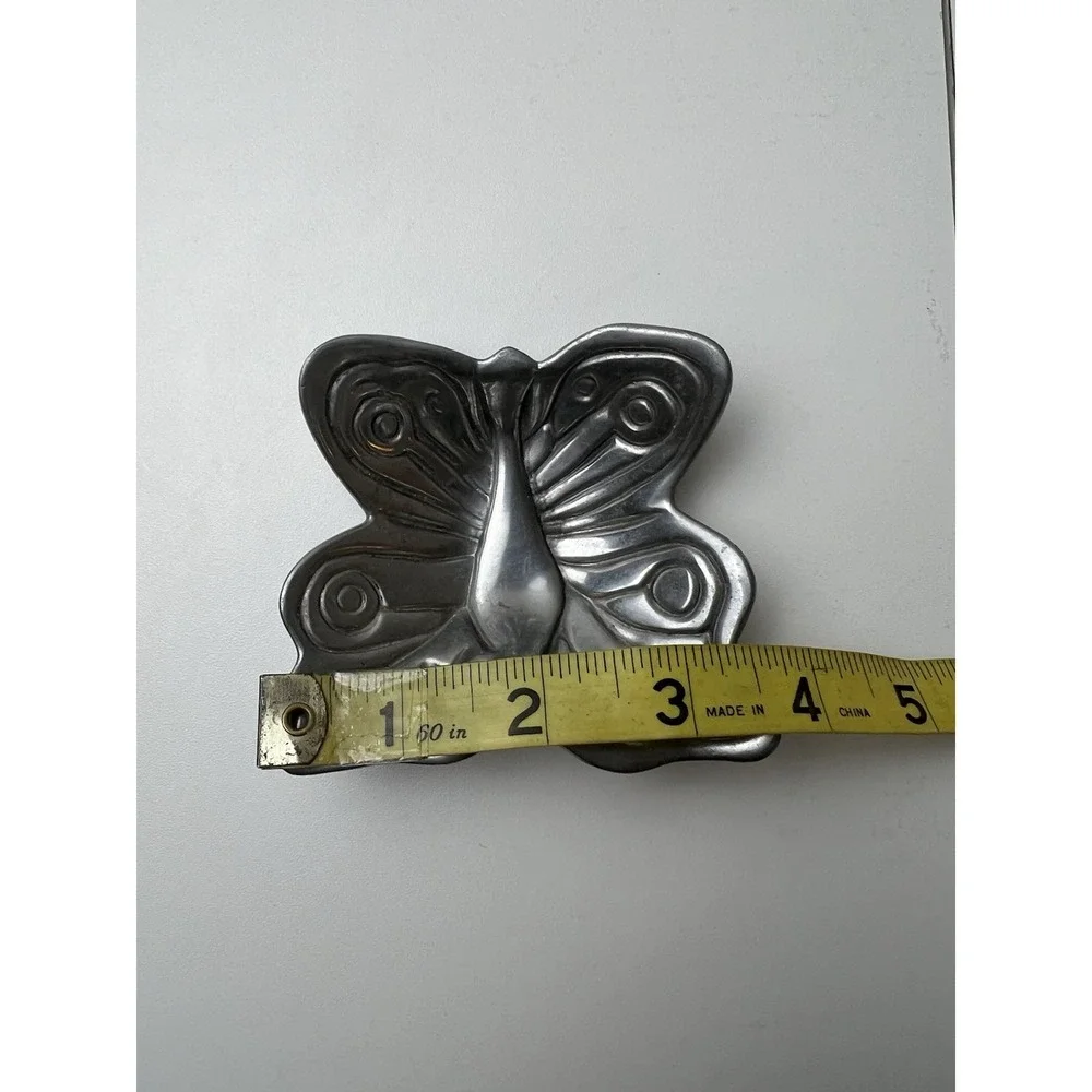 THREE  Silver Metal  Trays DRAGONFLY  LADY BUG  BUTTERFLY Candle Holder Dishes